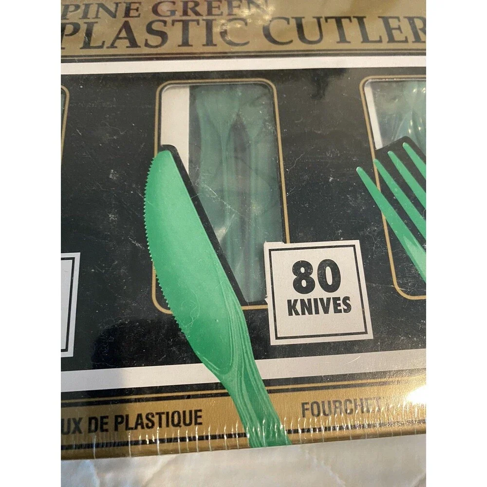 Plastic Cutlery 240 Pc. By Amscan Pine Green Washable Forks Spoons Knives- Party